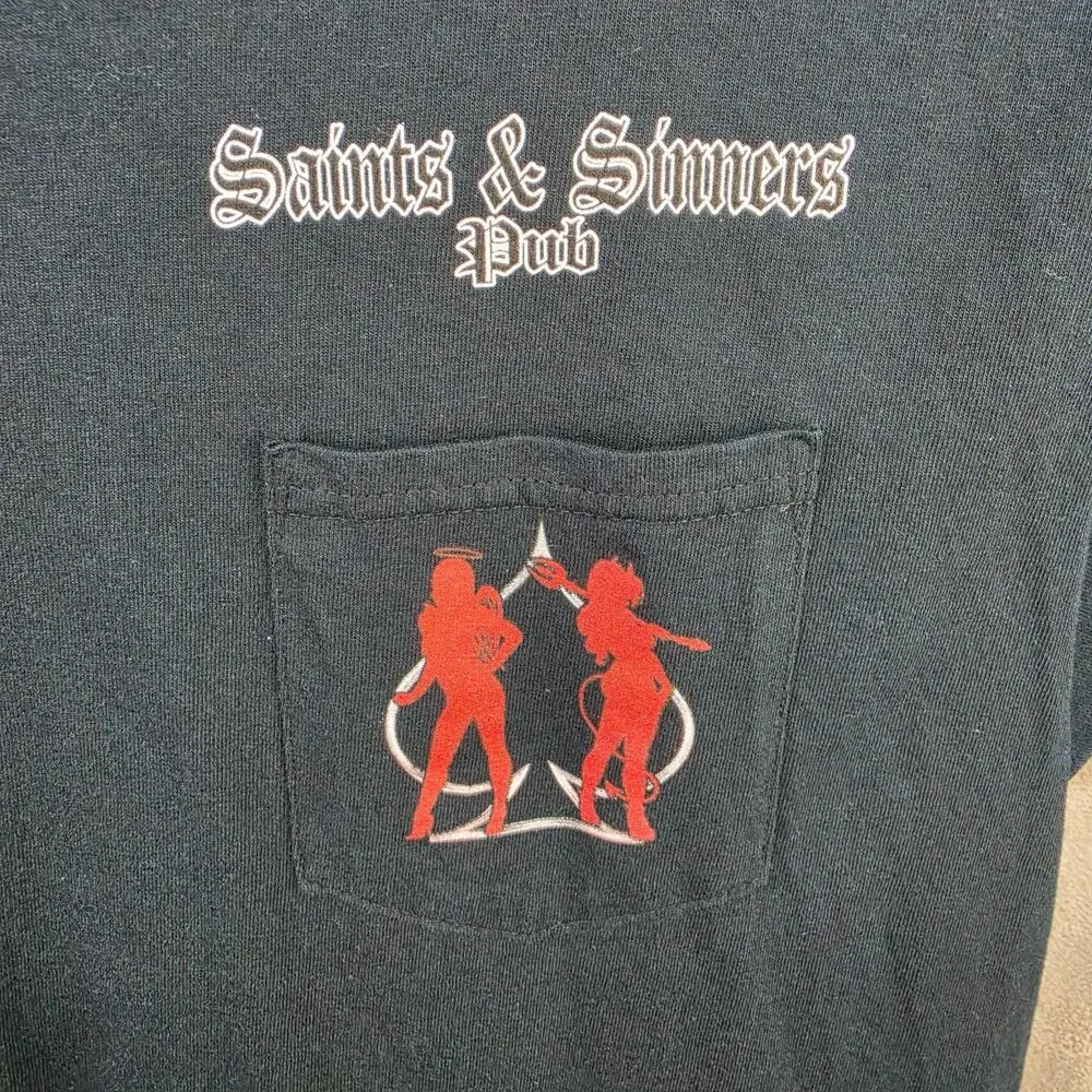 Saints & Sinners Pub Daytona Beach Pocket T Shirt Mens XL Biker Black Motorcycle